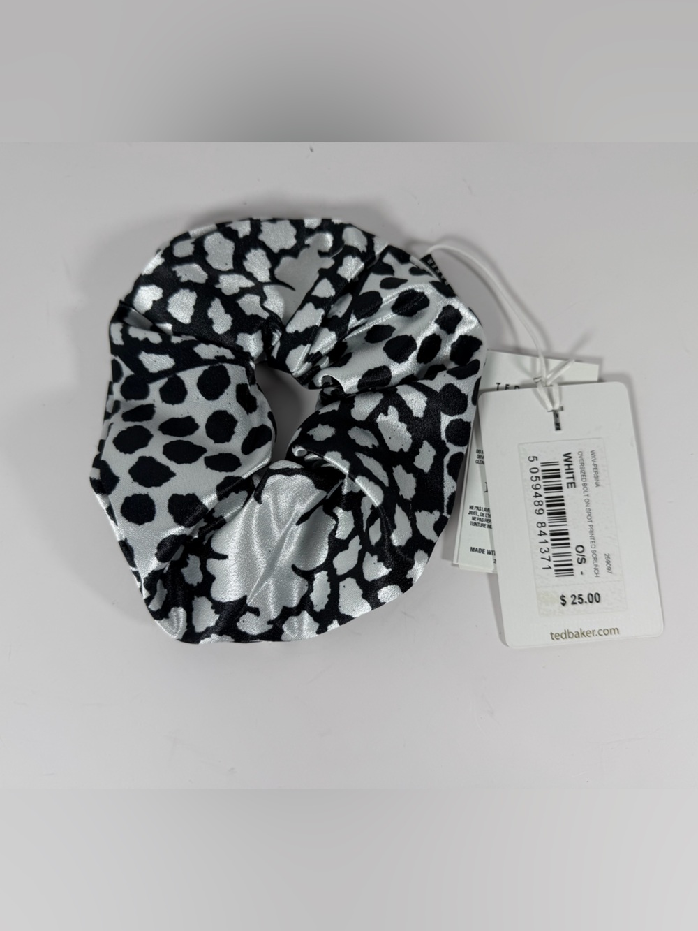 5034: NWT Ted Baker London Black White Animal Print Satin Scrunchie